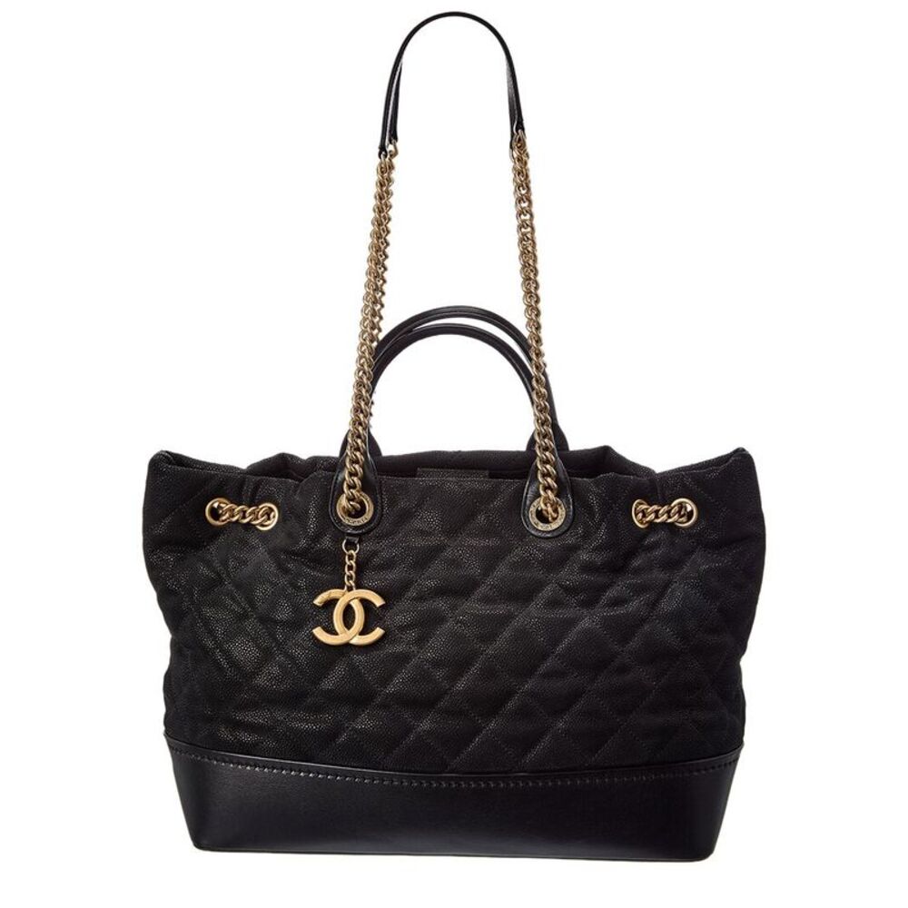 Chanel Black Quilted Caviar Leather Globe Trotter Shopping Tote (Authentic